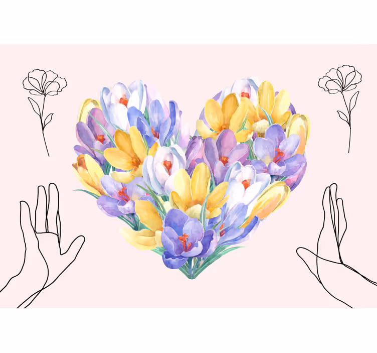 Mural de pared flores ramo en forma de corazón - TenVinilo