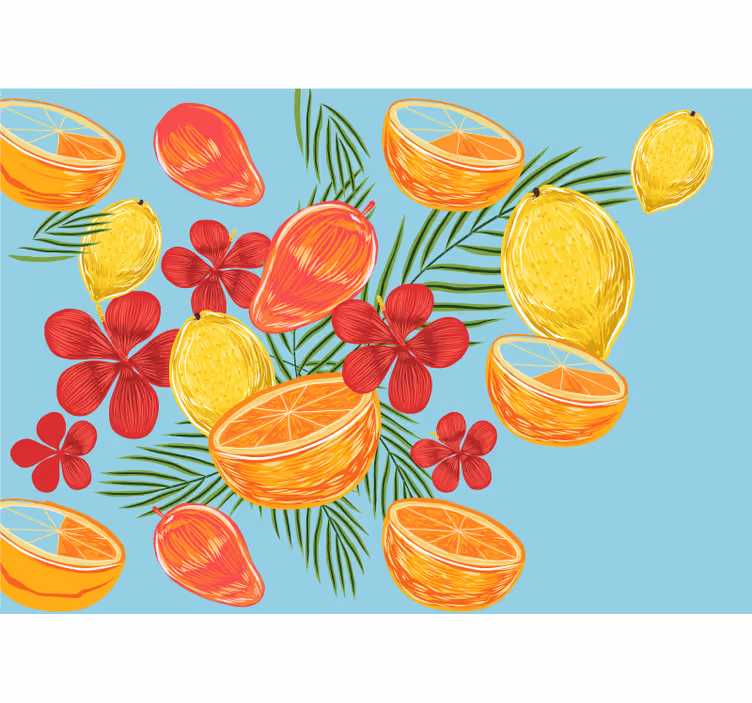 Mural de pared flores arreglo de frutas tropicales - TenVinilo