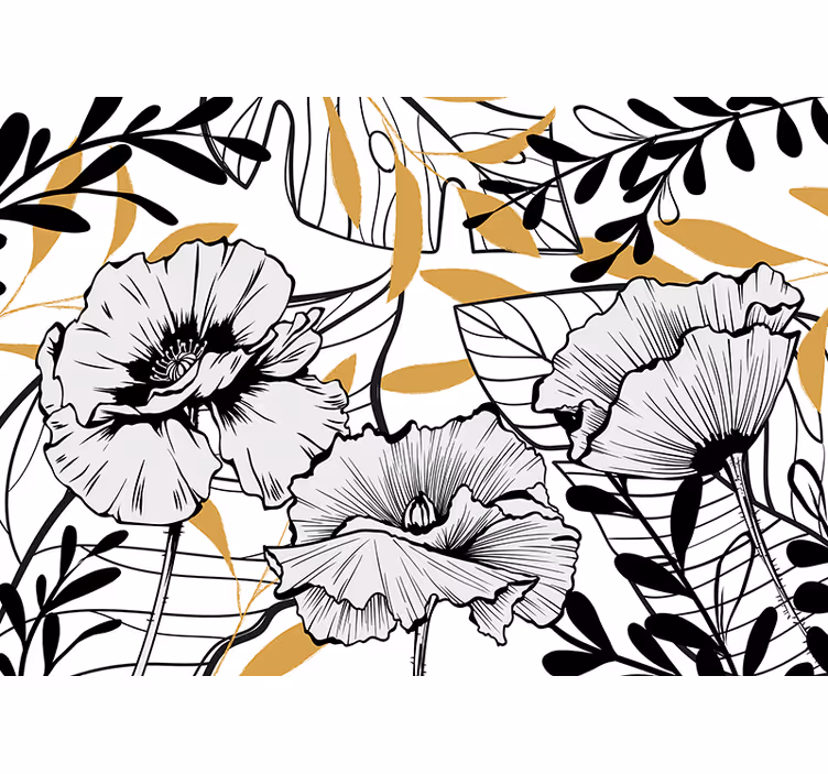 Mural de pared flores patrones de contornos florales - TenVinilo
