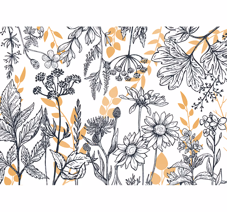 Mural de pared flores ilustración botánica contorneada - TenVinilo