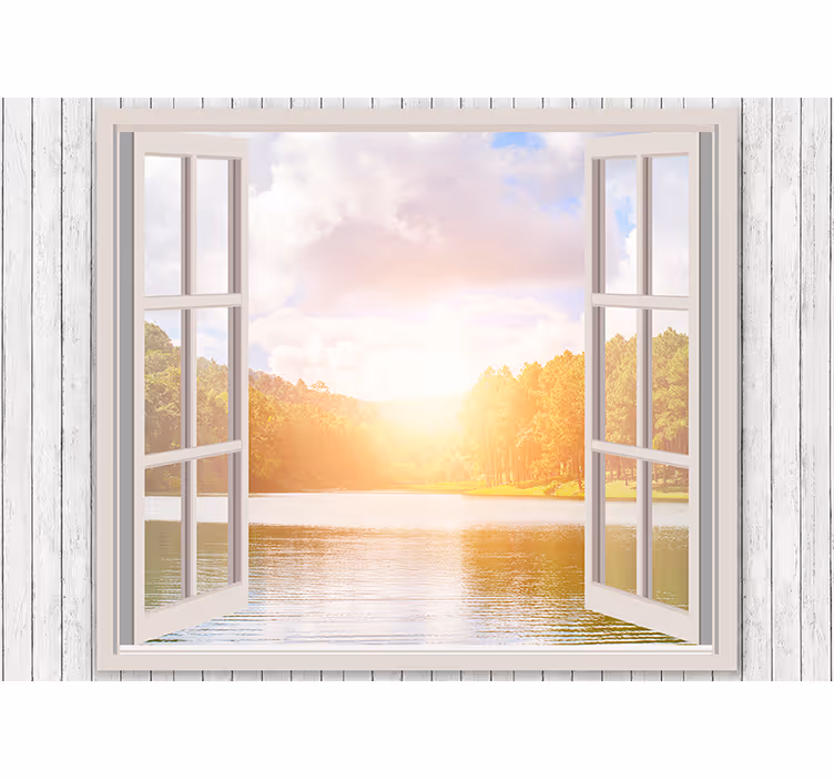Papel pintado naturaleza amanecer sobre el lago - TenVinilo