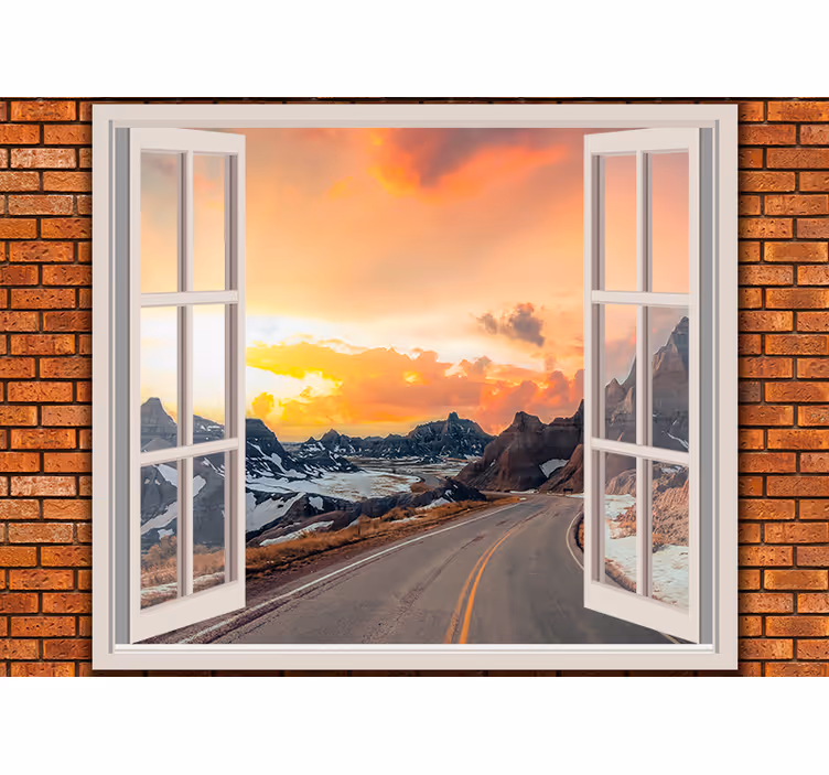 Papel pintado paisaje perspectiva del anochecer en montaña - TenVinilo