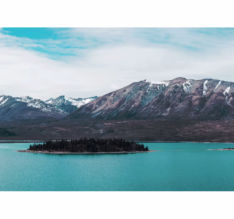 Papel pintado paisaje isla del lago montañés - TenVinilo