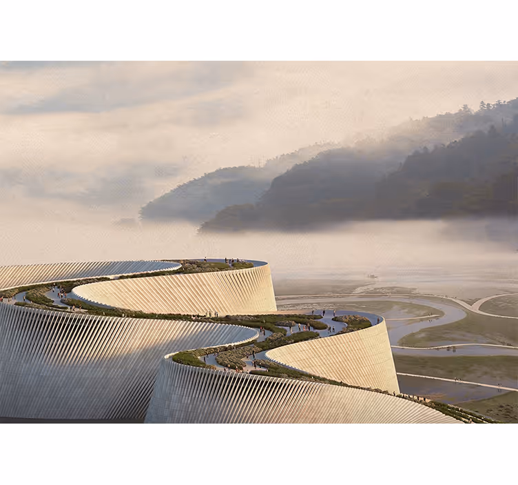 Papel pintado paisaje forma arquitectónica curva - TenVinilo