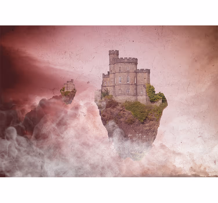Fotomural fantasía castillo flotante en paisaje - TenVinilo