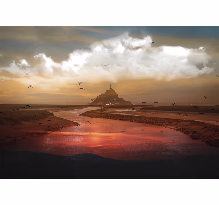 Papel pintado paisaje inspirado en mont saint michel - TenVinilo
