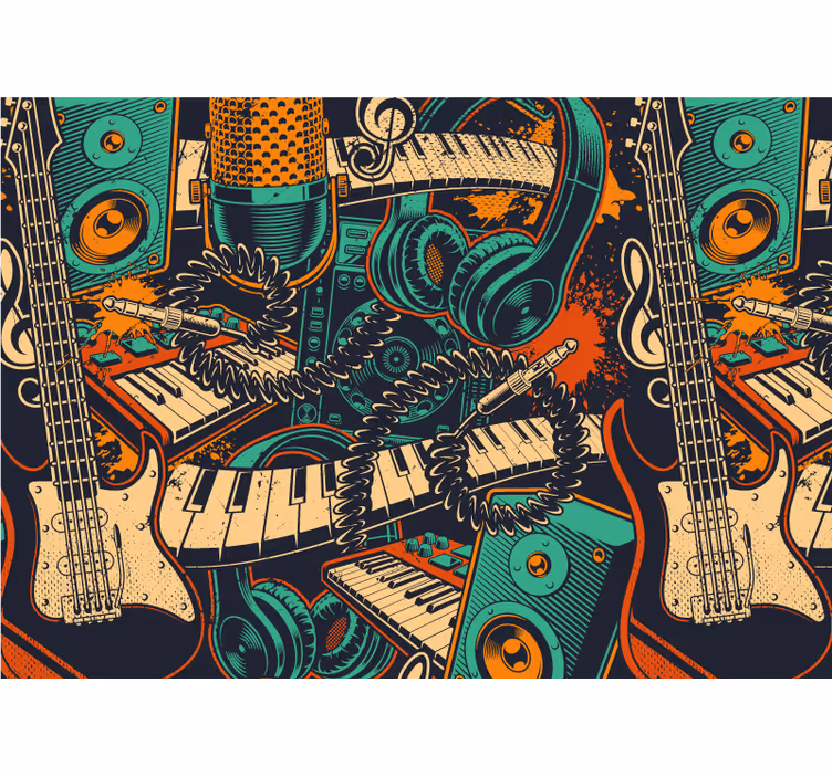 Fotomural de música guitarra y auriculares - TenVinilo