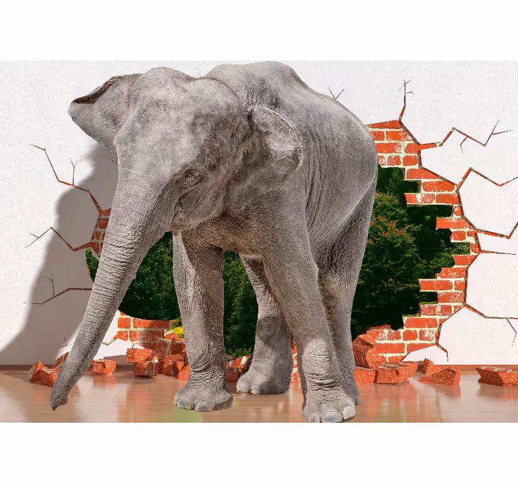 Papel pintado 3d elefante rompiendo pared - TenVinilo