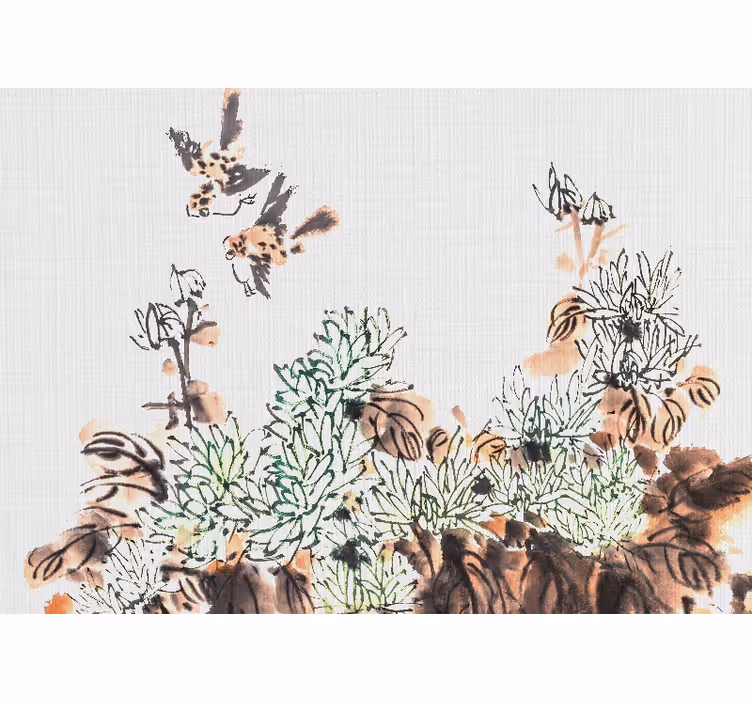 Papel pintado salón pájaros entre el follaje - TenVinilo