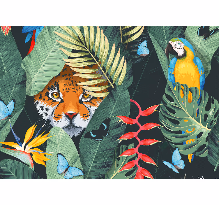Fotomural animales tigre y loro - TenVinilo