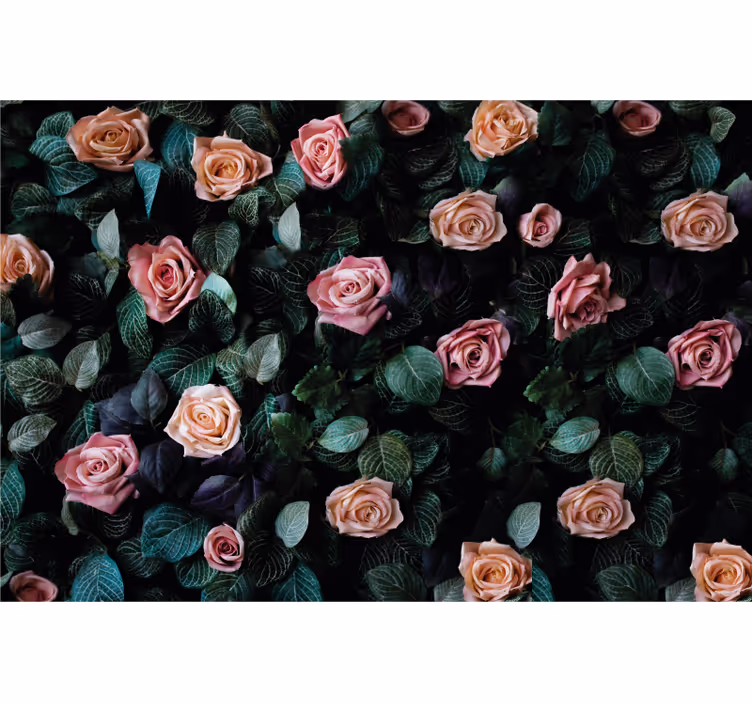 Mural de pared flores rosas y follaje - TenVinilo