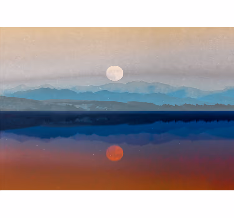 Papel pintado paisaje reflejo de atardecer en montaña - TenVinilo