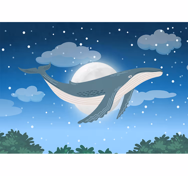 Fotomural animales ballena bajo la luz de la luna - TenVinilo
