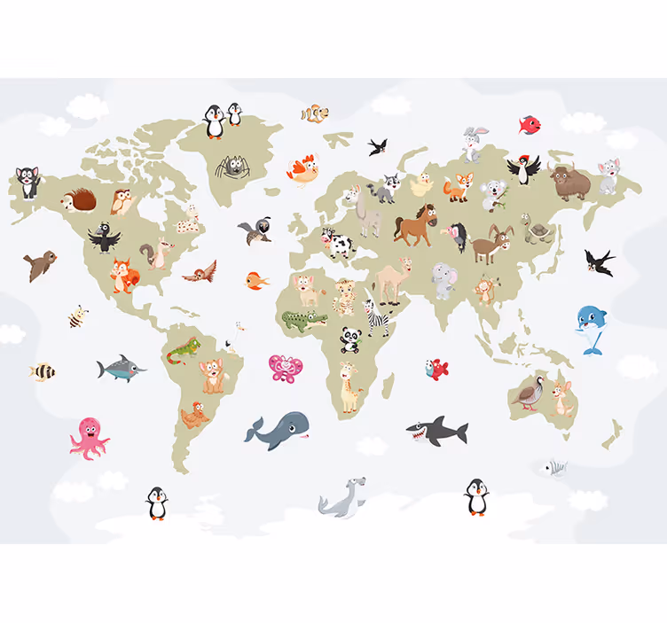 Fotomural animales mapa global de criaturas - TenVinilo