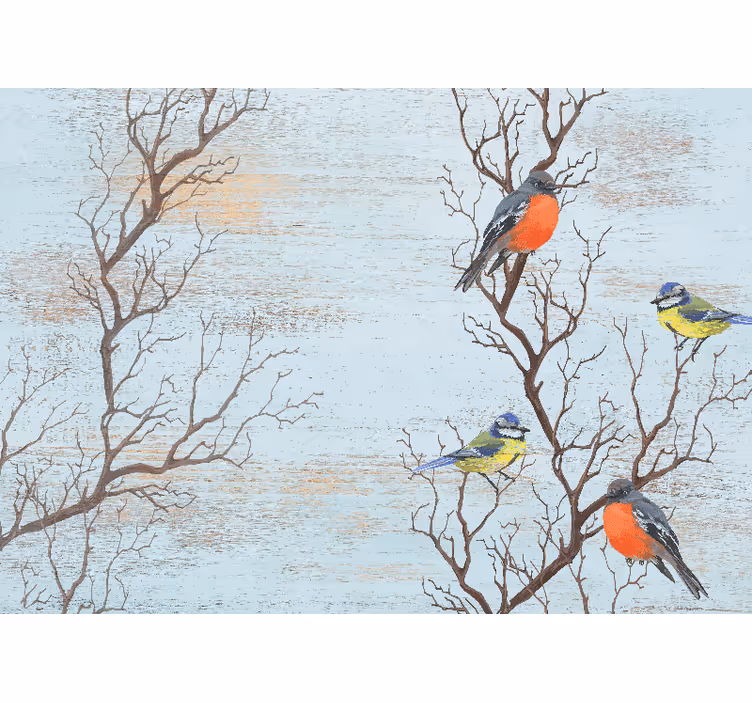 Fotomural animales pájaros en ramas - TenVinilo