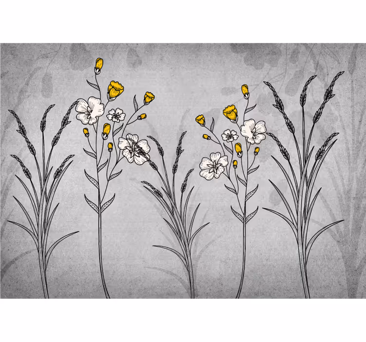 Mural de pared flores bocetos florales vintage - TenVinilo