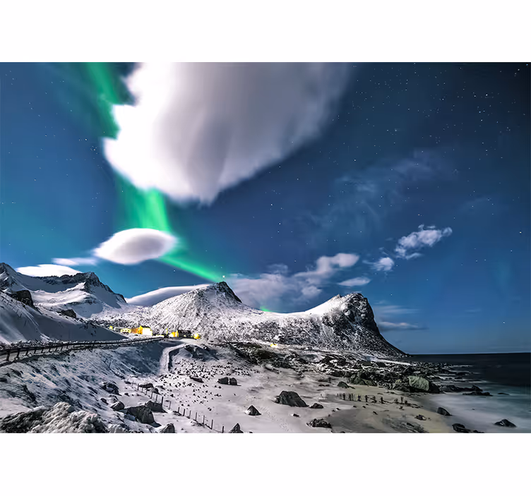 Papel pintado paisaje perspectiva de aurora boreal - TenVinilo