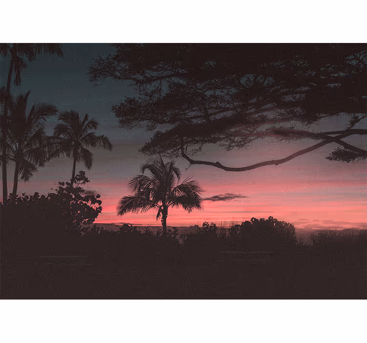 Papel pintado paisaje silueta de atardecer tropical - TenVinilo
