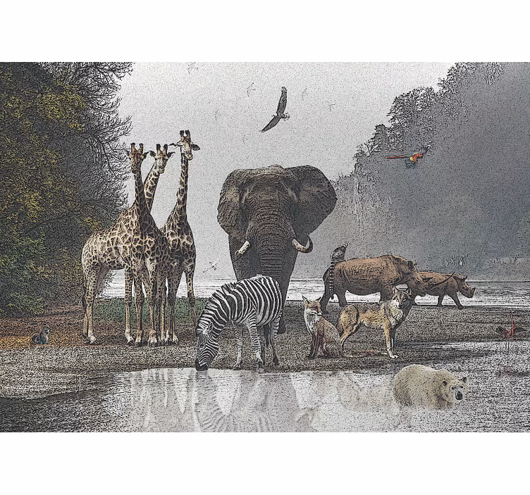 Fotomural selva escena de reunión de fauna - TenVinilo