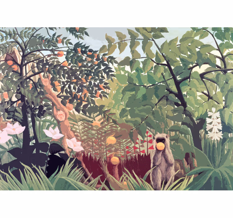 Mural habitación matrimonio monos tropicales relajantes - TenVinilo