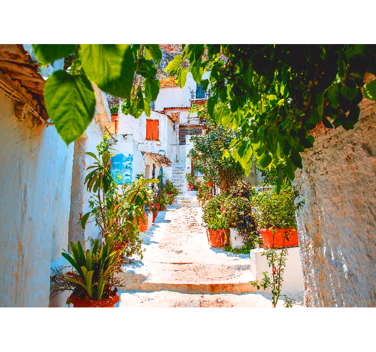 Fotomural ciudad callejón mediterráneo encantador - TenVinilo
