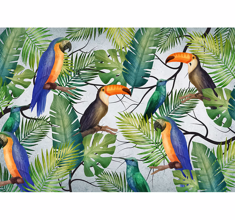 Fotomural animales tema de aves tropicales - TenVinilo