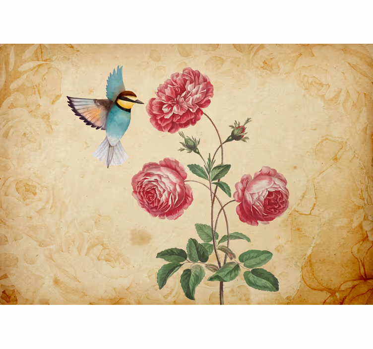Mural de pared flores colibrí y rosas - TenVinilo