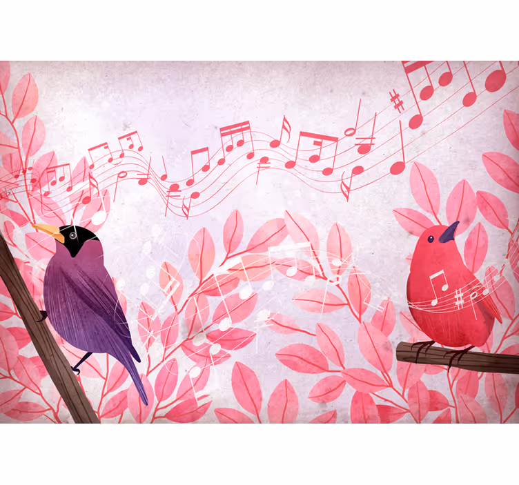 Fotomural animales cantando aves musicales - TenVinilo