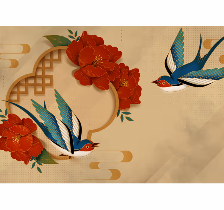Mural de pared flores golondrina y flores - TenVinilo