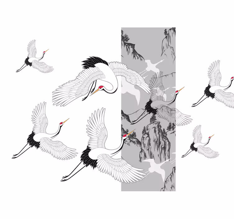 Fotomural animales diseño de grúas voladoras - TenVinilo