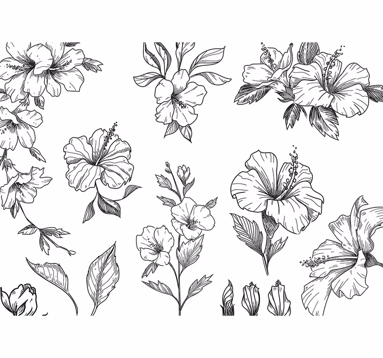 Mural de pared flores patrones florales de hibisco - TenVinilo