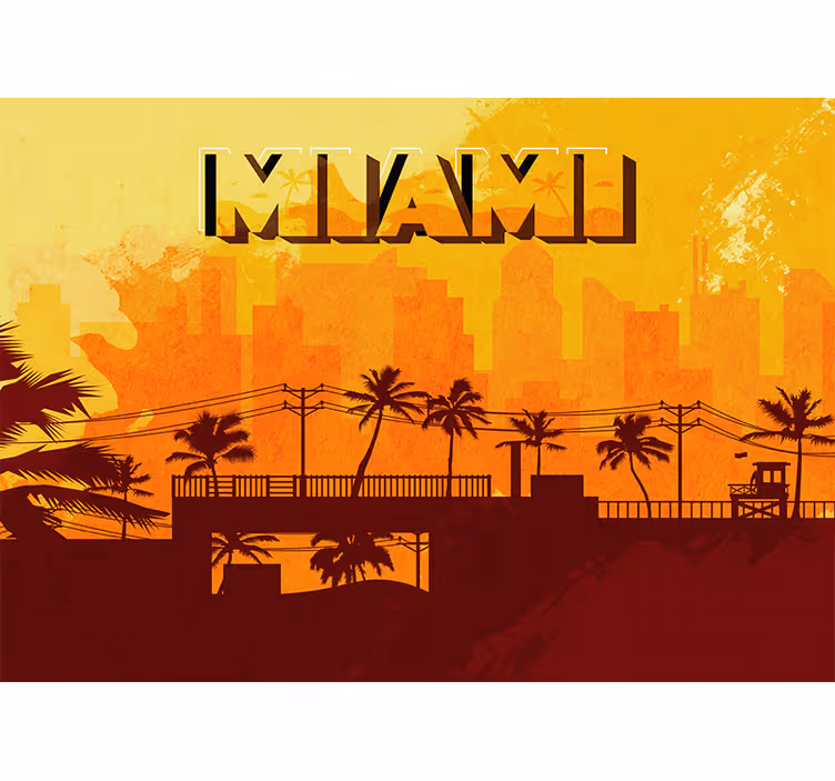 Fotomural ciudad atardecer en el horizonte de miami - TenVinilo