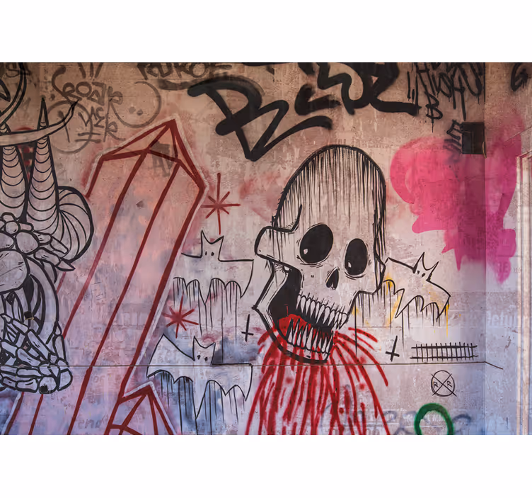 Fotomural arte urbano calavera y murciélagos - TenVinilo