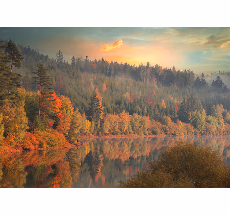 Papel pintado paisaje reflejo sereno de otoño - TenVinilo