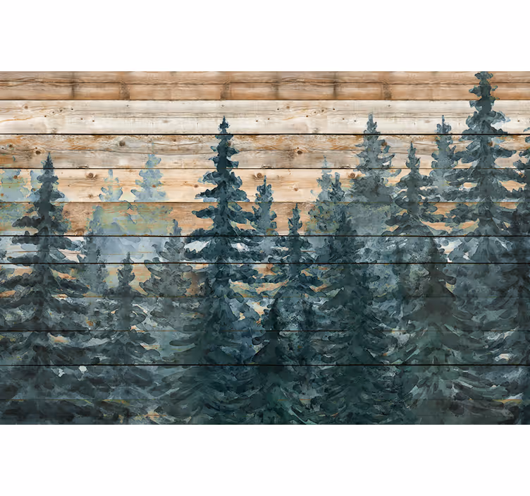 Mural pared salón sereno bosque de pinos - TenVinilo