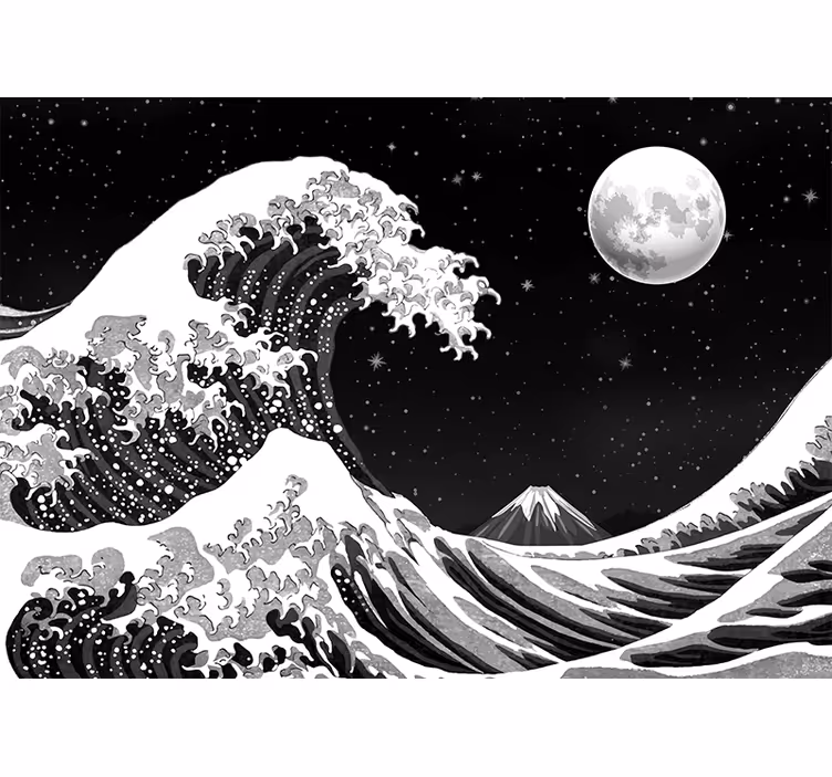 Mural ola kanagawa japonesa de noche - TenVinilo