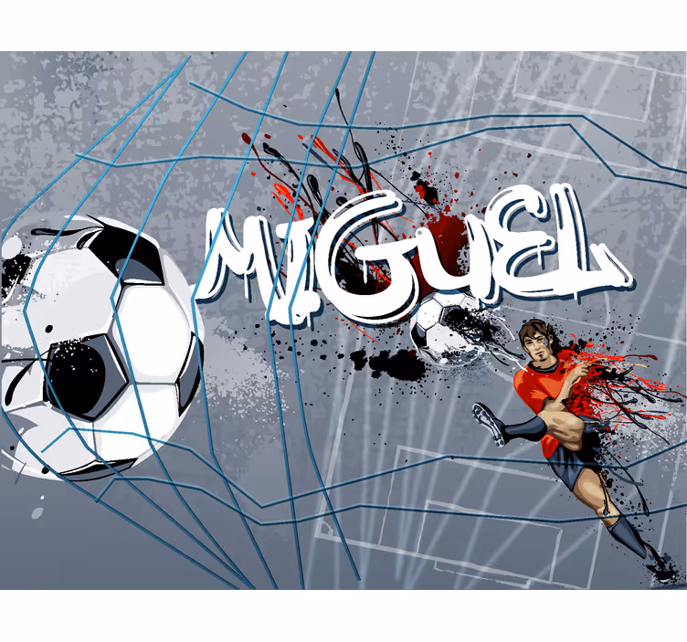 Mural habitación juvenil futbol con nombre - TenVinilo