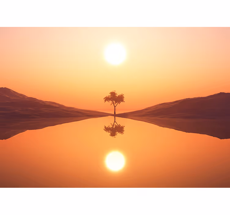 Papel pintado paisaje sereno lago amanecer - TenVinilo