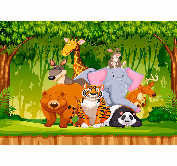 Mural infantil pared  jungla animada - TenVinilo