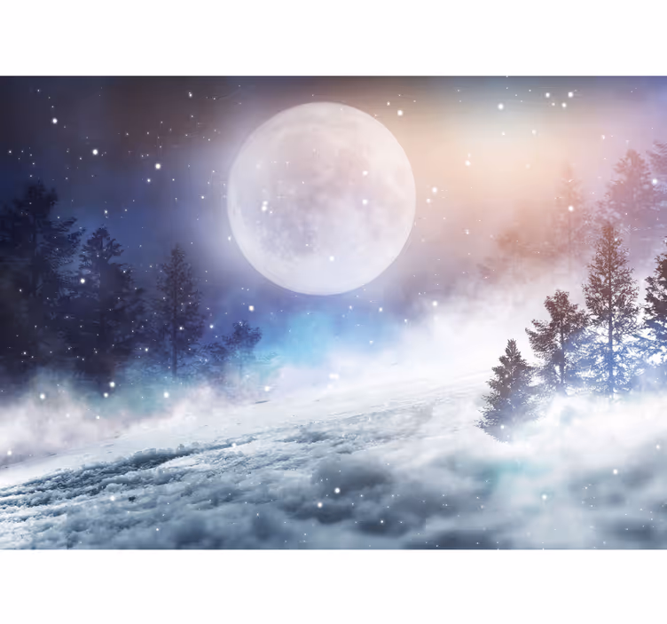 Papel pintado paisaje bosque fantasía con luna llena - TenVinilo