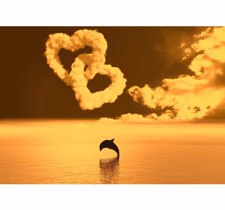 Fotomural de amor Nubes en forma de corazón y delfines - TenVinilo