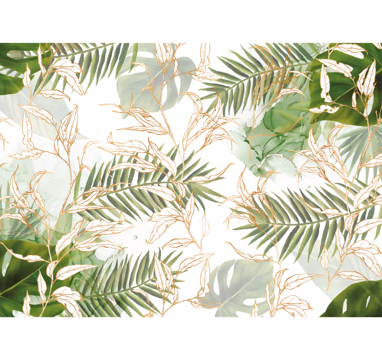 Papel pintado dormitorio hojas de palma elegantes - TenVinilo