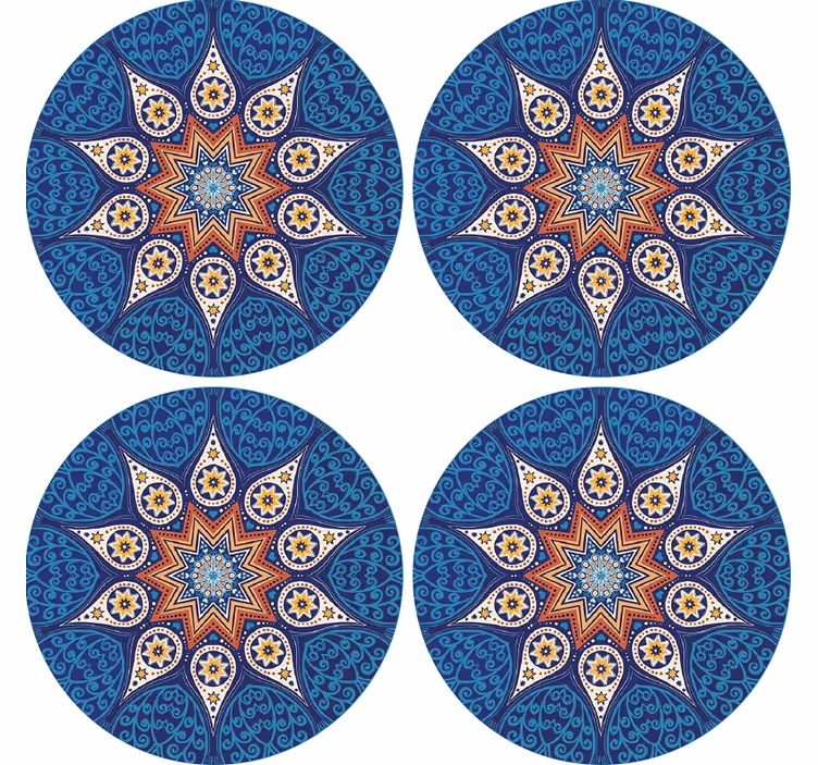 Posavasos textura diseño de mandala azul intrincado - TenVinilo