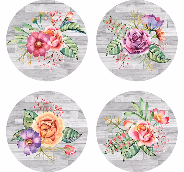 Posavasos moderno patrón floral de madera - TenVinilo