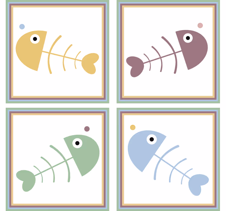 Posavasos textura esqueletos de pescado coloridos - TenVinilo