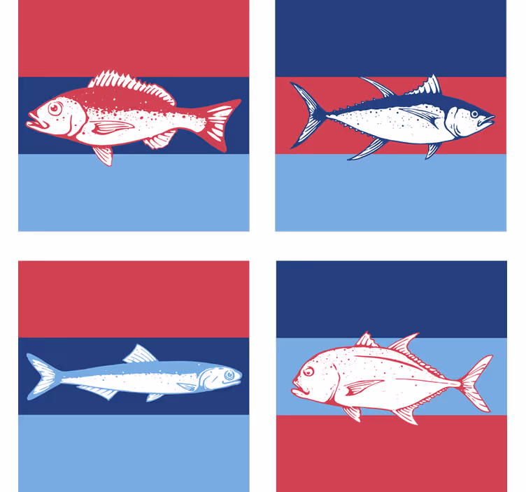 Posavasos textura ilustraciones de peces estilizados - TenVinilo