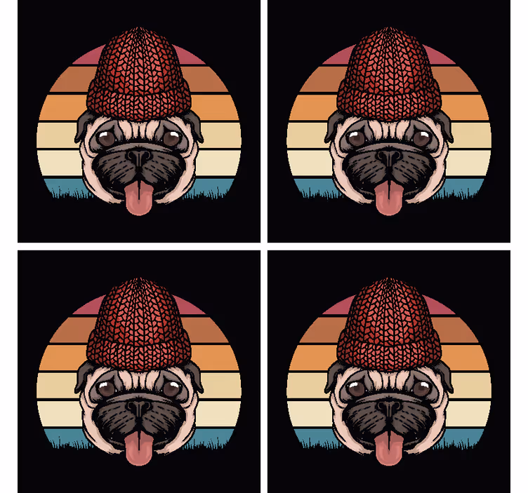 Posavasos frikis pug con gorro de lana - TenVinilo