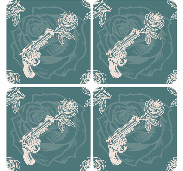 Posavasos frikis revólver con rosa - TenVinilo