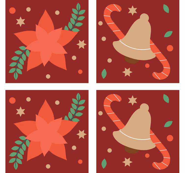 Posavasos navideño motivo de flor de nochebuena y campana - TenVinilo