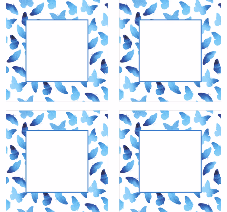 Posavasos personalizable patrón de mariposas marcos azules - TenVinilo